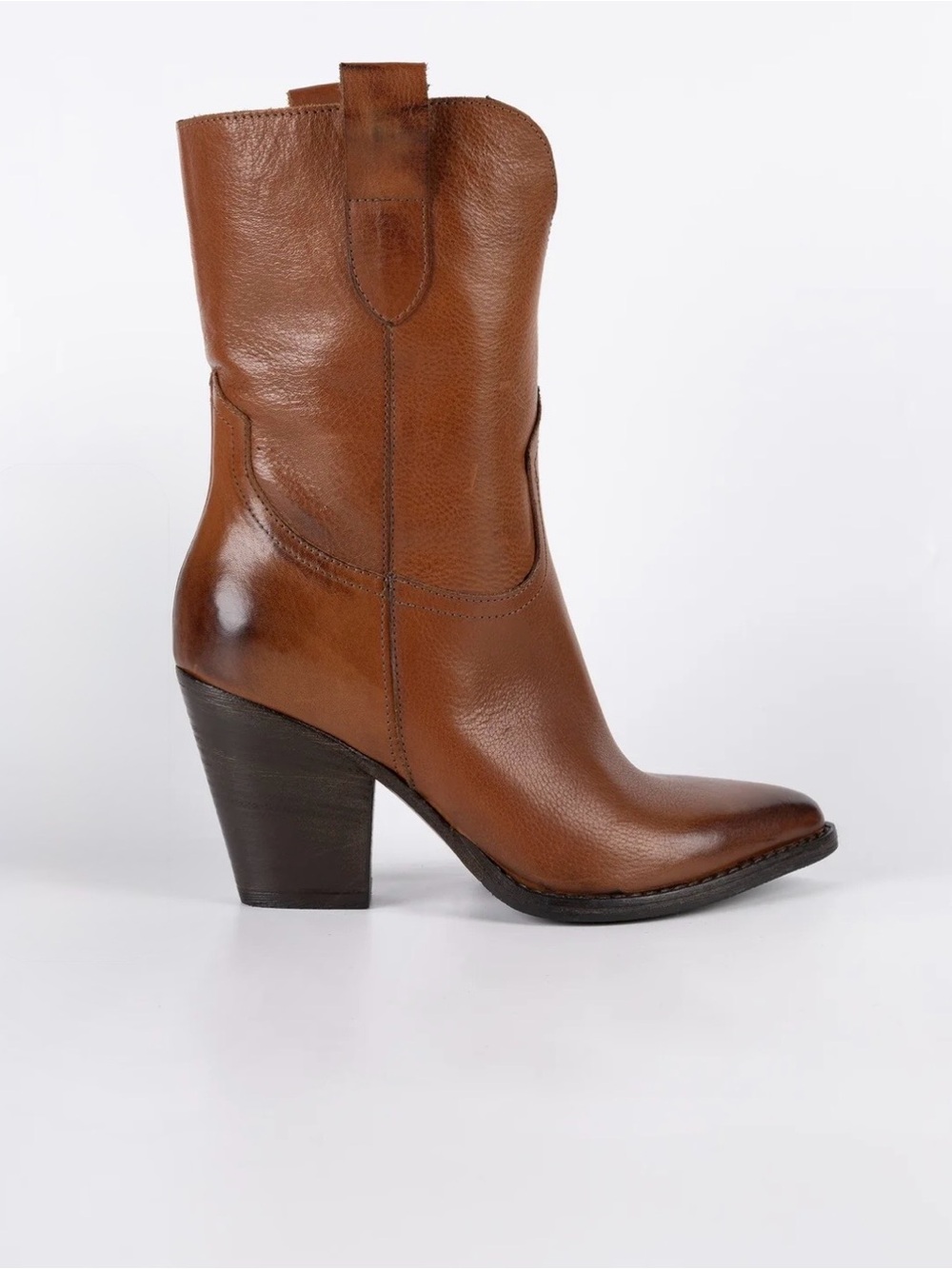 Classic Tan Leather Mid-Calf Heeled Boots
